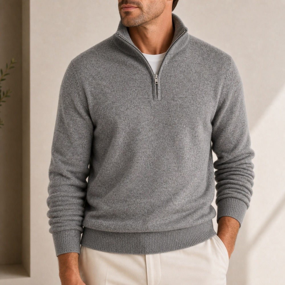 Quince Sweater Mongolian Cashmere Quarter Zip Lightweight Travel Grey Large NWT